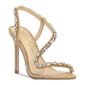 Jessica Simpson Jaycin Rhinestone Dress Strappy Stiletto 9.5 Heels Gold MSRP $99